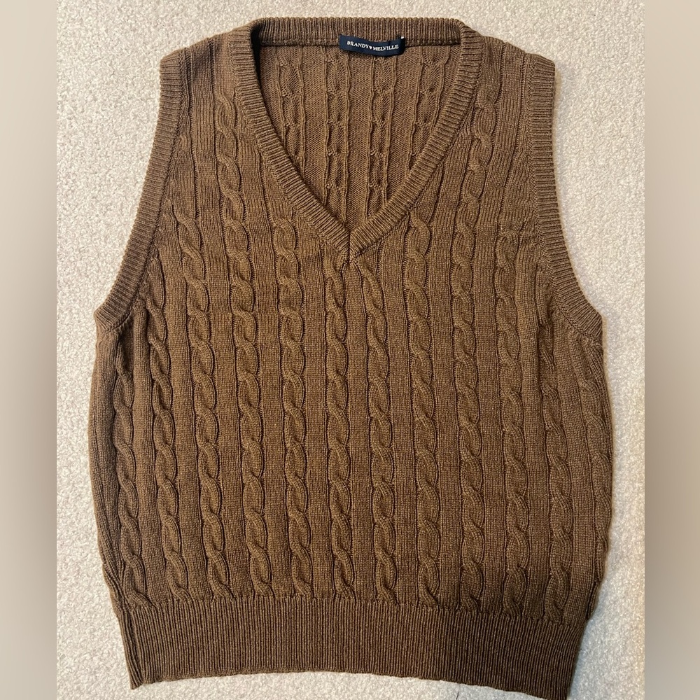 Brandy Melville Brown V-Neck Cable Knit Vest